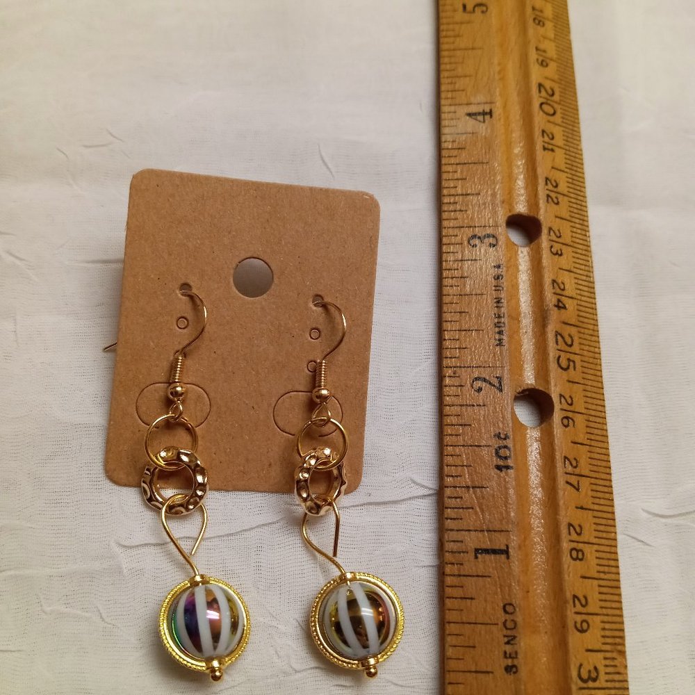 Steel Handmade Hand Crafted Beaded Rainbow Stripe Dangle Earrings #53 - Picture 2 of 11